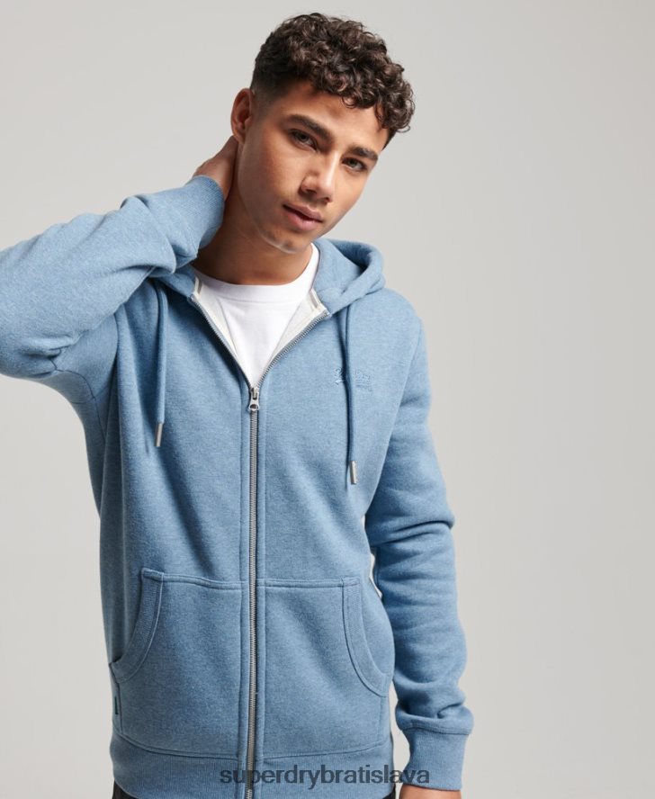 Superdry muži mikina na zips s vyšívaným vintage logom 6B4ZTR627 oblečenie svetlo modrá