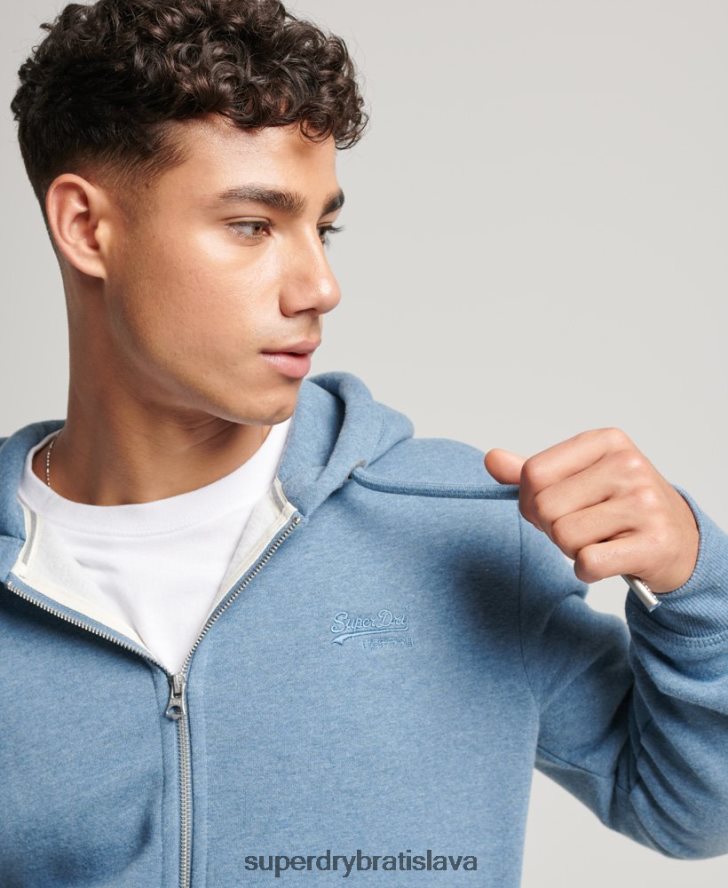 Superdry muži mikina na zips s vyšívaným vintage logom 6B4ZTR627 oblečenie svetlo modrá
