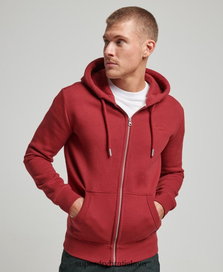 Superdry muži mikina na zips s vyšívaným vintage logom 6B4ZTR698 oblečenie červená