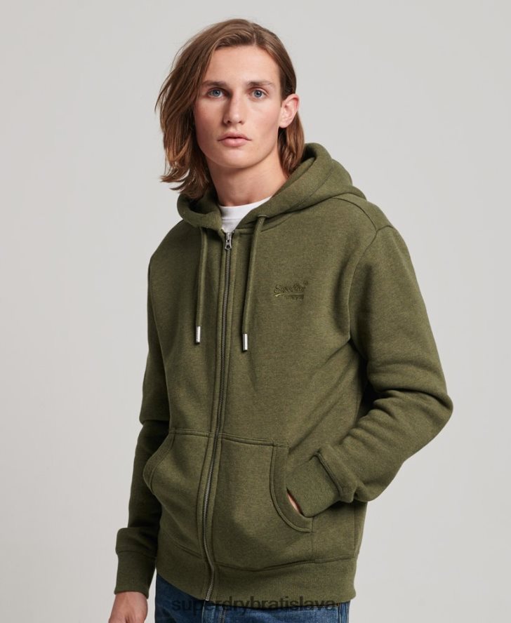 Superdry muži mikina na zips s vyšívaným vintage logom 6B4ZTR703 oblečenie kaki