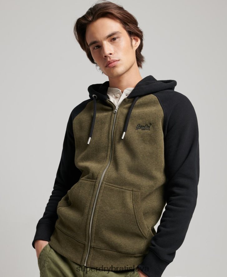 Superdry muži mikina na zips s vyšívaným vintage logom 6B4ZTR723 oblečenie zelená