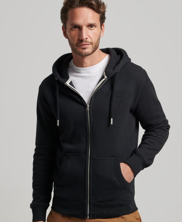 Superdry muži mikina na zips s vyšívaným vintage logom 6B4ZTR731 oblečenie čierna
