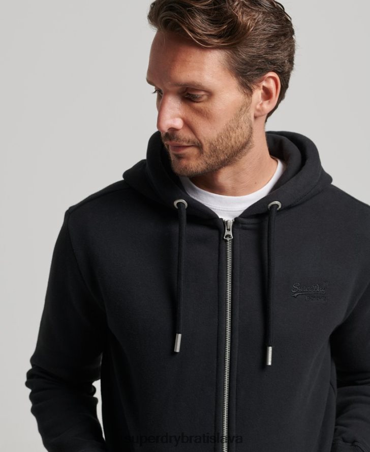 Superdry muži mikina na zips s vyšívaným vintage logom 6B4ZTR731 oblečenie čierna