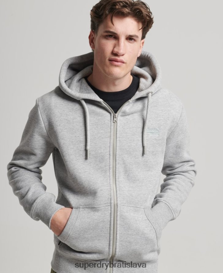 Superdry muži mikina na zips s vyšívaným vintage logom 6B4ZTR792 oblečenie sivá