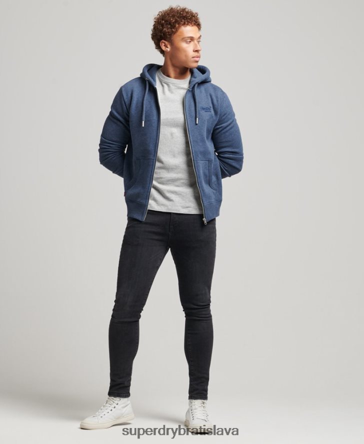Superdry muži mikina na zips s vyšívaným vintage logom z organickej bavlny 6B4ZTR480 oblečenie námorníctvo