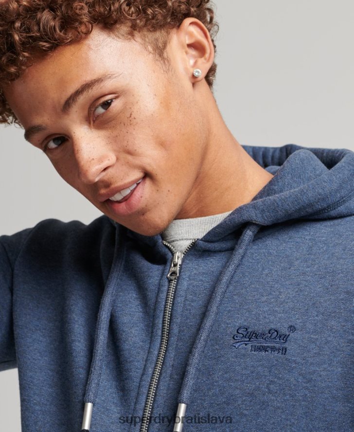 Superdry muži mikina na zips s vyšívaným vintage logom z organickej bavlny 6B4ZTR480 oblečenie námorníctvo