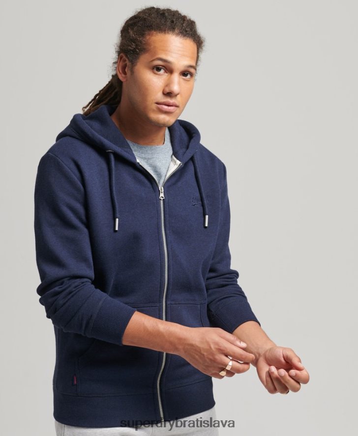 Superdry muži mikina na zips s vyšívaným vintage logom z organickej bavlny 6B4ZTR5052 oblečenie námorníctvo