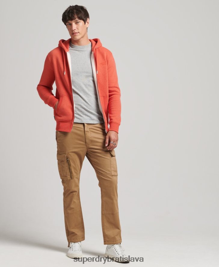 Superdry muži mikina na zips s vyšívaným vintage logom z organickej bavlny 6B4ZTR512 oblečenie oranžová