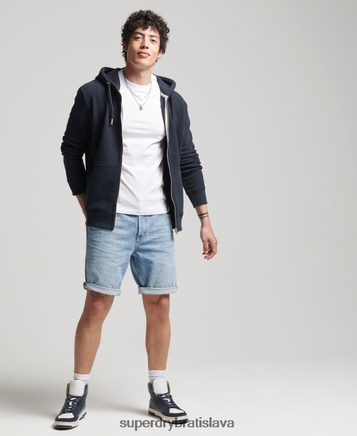 Superdry muži mikina na zips s vyšívaným vintage logom z organickej bavlny 6B4ZTR5183 oblečenie námorníctvo