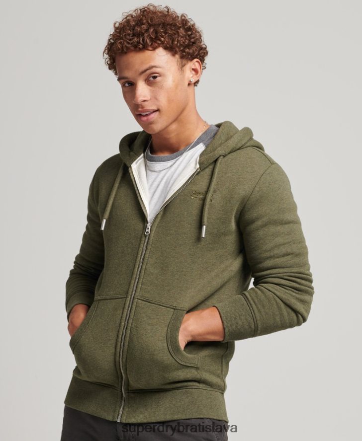 Superdry muži mikina na zips s vyšívaným vintage logom z organickej bavlny 6B4ZTR559 oblečenie kaki