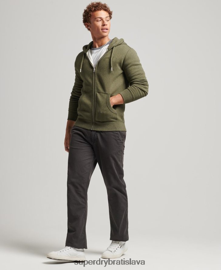 Superdry muži mikina na zips s vyšívaným vintage logom z organickej bavlny 6B4ZTR559 oblečenie kaki