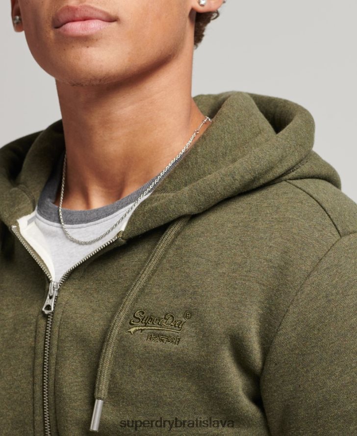 Superdry muži mikina na zips s vyšívaným vintage logom z organickej bavlny 6B4ZTR559 oblečenie kaki