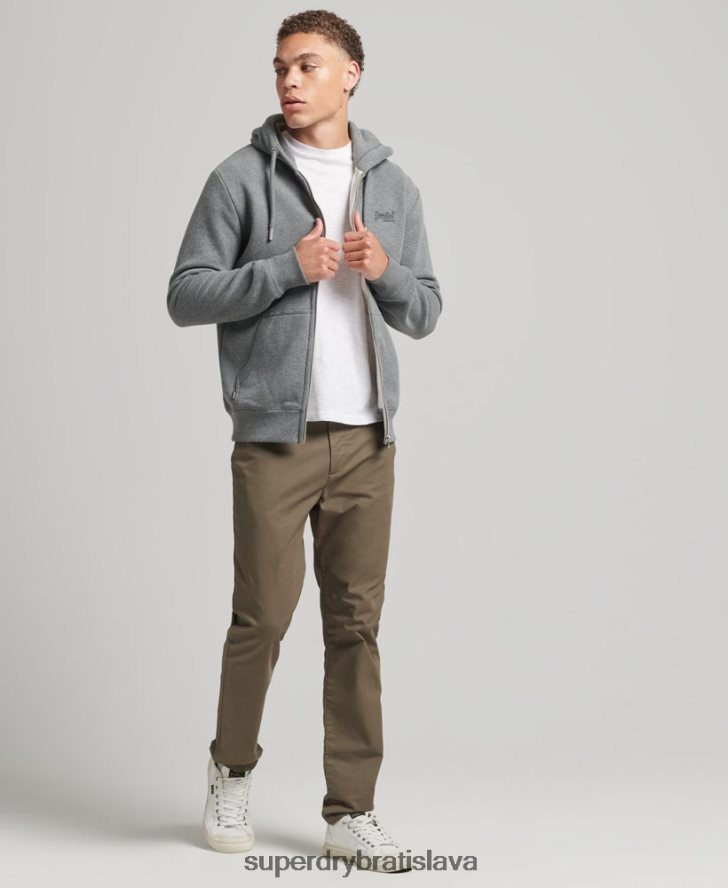 Superdry muži mikina na zips s vyšívaným vintage logom z organickej bavlny 6B4ZTR577 oblečenie sivá