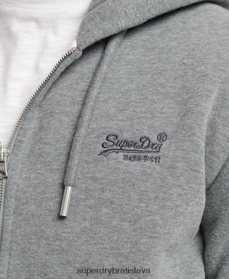 Superdry muži mikina na zips s vyšívaným vintage logom z organickej bavlny 6B4ZTR577 oblečenie sivá