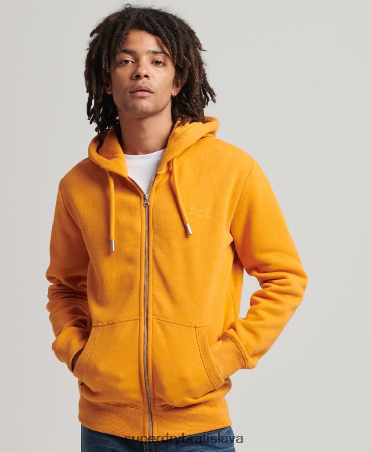 Superdry muži mikina na zips s vyšívaným vintage logom z organickej bavlny 6B4ZTR580 oblečenie žltá