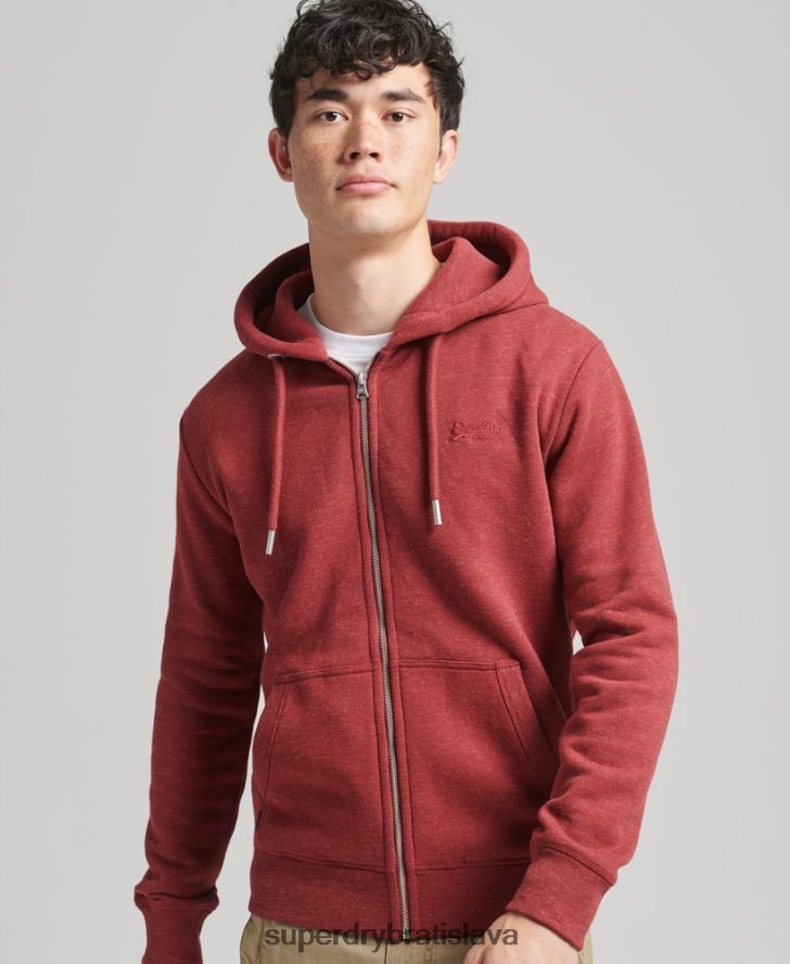 Superdry muži mikina na zips s vyšívaným vintage logom z organickej bavlny 6B4ZTR596 oblečenie červená