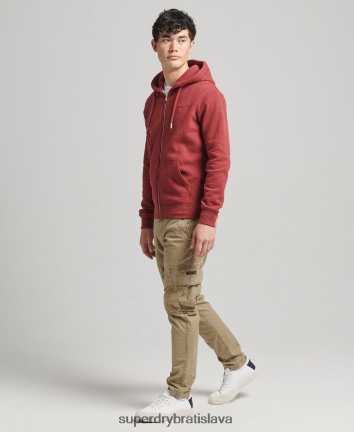 Superdry muži mikina na zips s vyšívaným vintage logom z organickej bavlny 6B4ZTR596 oblečenie červená