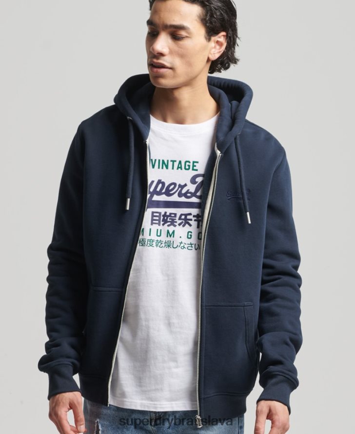 Superdry muži mikina na zips s vyšívaným vintage logom z organickej bavlny 6B4ZTR626 oblečenie námorníctvo
