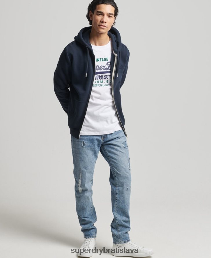 Superdry muži mikina na zips s vyšívaným vintage logom z organickej bavlny 6B4ZTR626 oblečenie námorníctvo