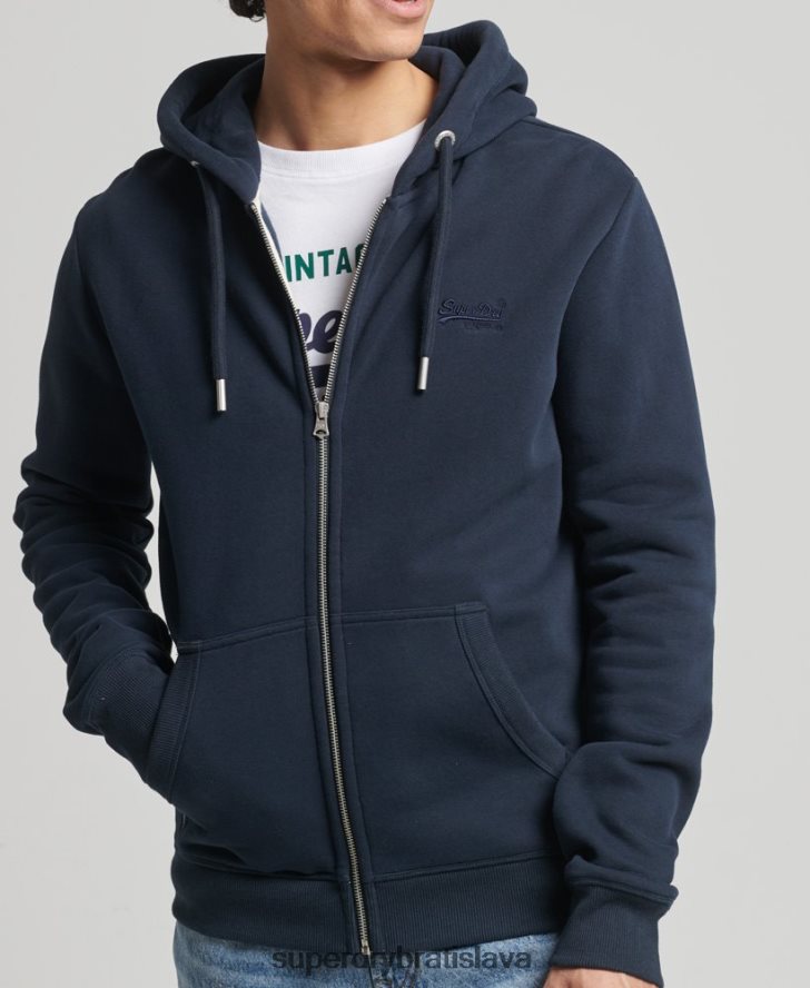 Superdry muži mikina na zips s vyšívaným vintage logom z organickej bavlny 6B4ZTR626 oblečenie námorníctvo