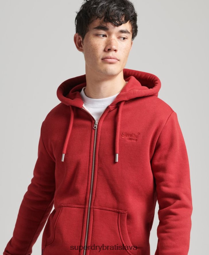 Superdry muži mikina na zips s vyšívaným vintage logom z organickej bavlny 6B4ZTR628 oblečenie červená