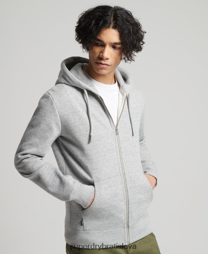 Superdry muži mikina na zips s vyšívaným vintage logom z organickej bavlny 6B4ZTR640 oblečenie sivá