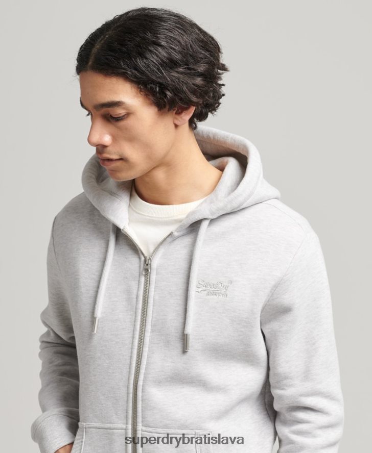 Superdry muži mikina na zips s vyšívaným vintage logom z organickej bavlny 6B4ZTR641 oblečenie svetlo šedá