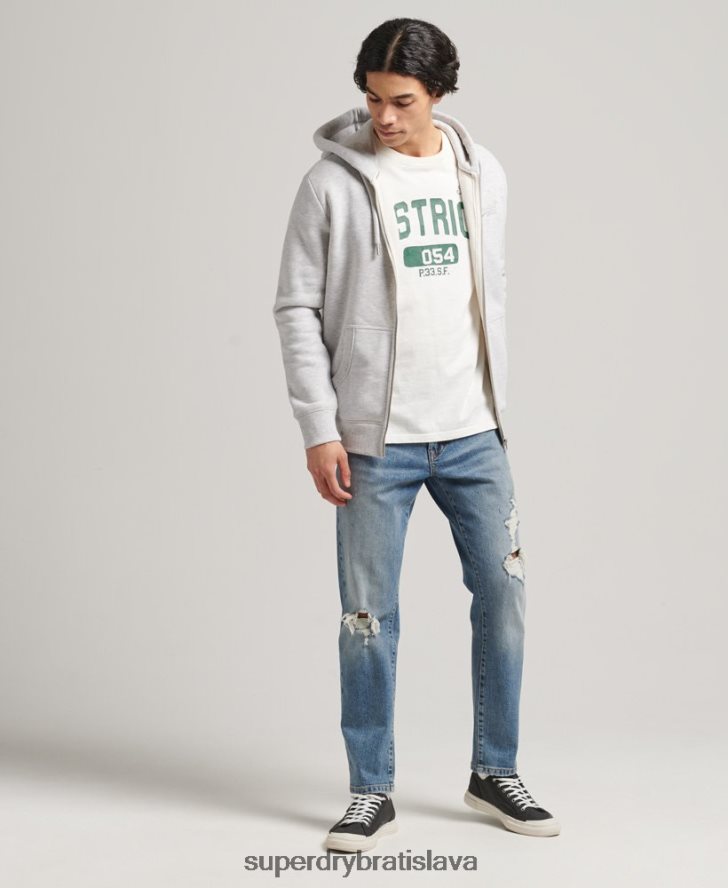 Superdry muži mikina na zips s vyšívaným vintage logom z organickej bavlny 6B4ZTR641 oblečenie svetlo šedá