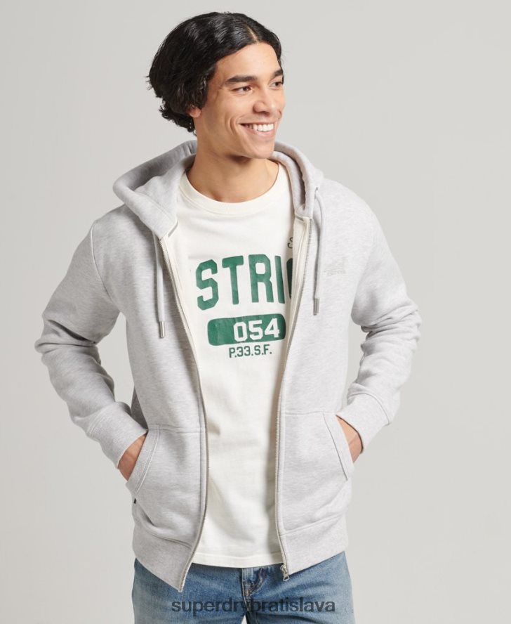 Superdry muži mikina na zips s vyšívaným vintage logom z organickej bavlny 6B4ZTR641 oblečenie svetlo šedá