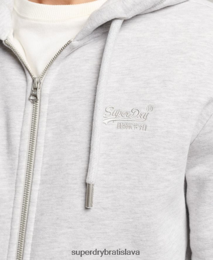 Superdry muži mikina na zips s vyšívaným vintage logom z organickej bavlny 6B4ZTR641 oblečenie svetlo šedá
