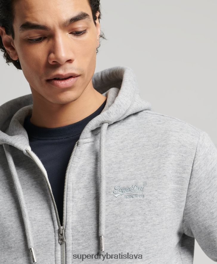 Superdry muži mikina na zips s vyšívaným vintage logom z organickej bavlny 6B4ZTR652 oblečenie sivá
