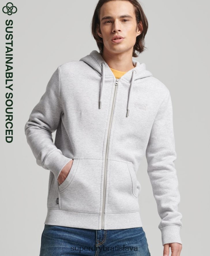 Superdry muži mikina na zips s vyšívaným vintage logom z organickej bavlny 6B4ZTR676 oblečenie svetlo šedá