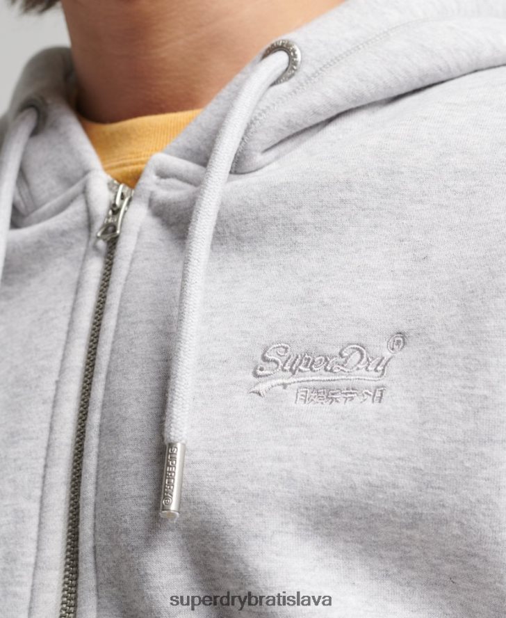 Superdry muži mikina na zips s vyšívaným vintage logom z organickej bavlny 6B4ZTR676 oblečenie svetlo šedá