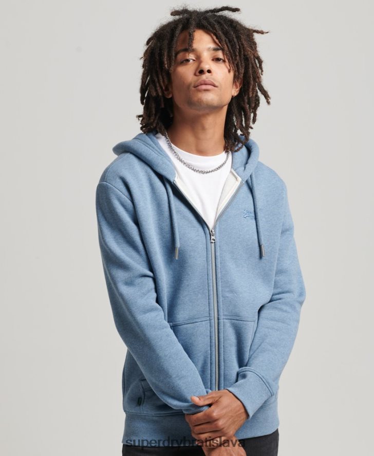 Superdry muži mikina na zips s vyšívaným vintage logom z organickej bavlny 6B4ZTR704 oblečenie svetlo modrá