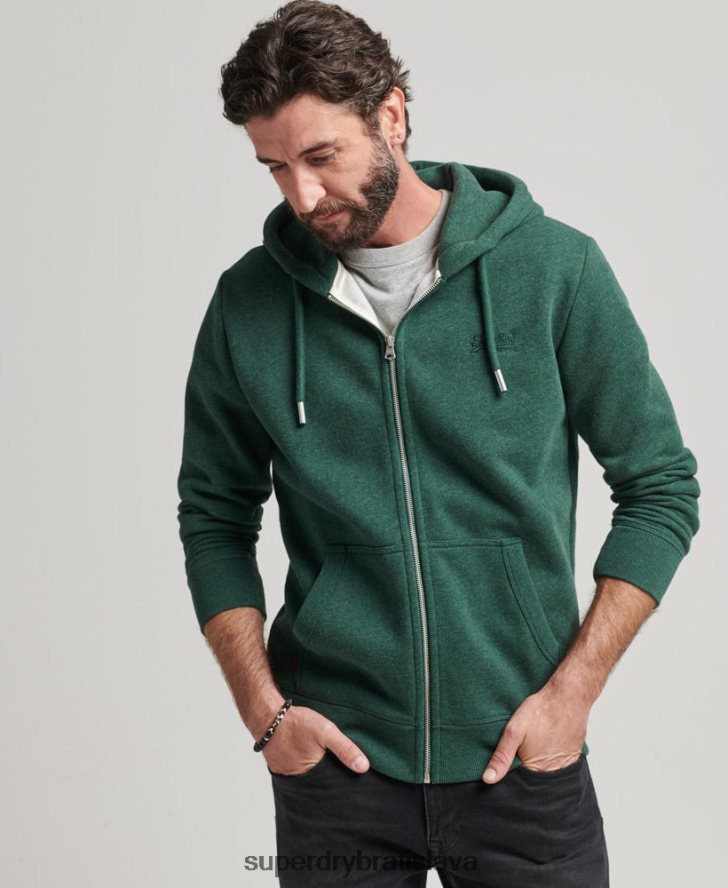 Superdry muži mikina na zips s vyšívaným vintage logom z organickej bavlny 6B4ZTR710 oblečenie zelená