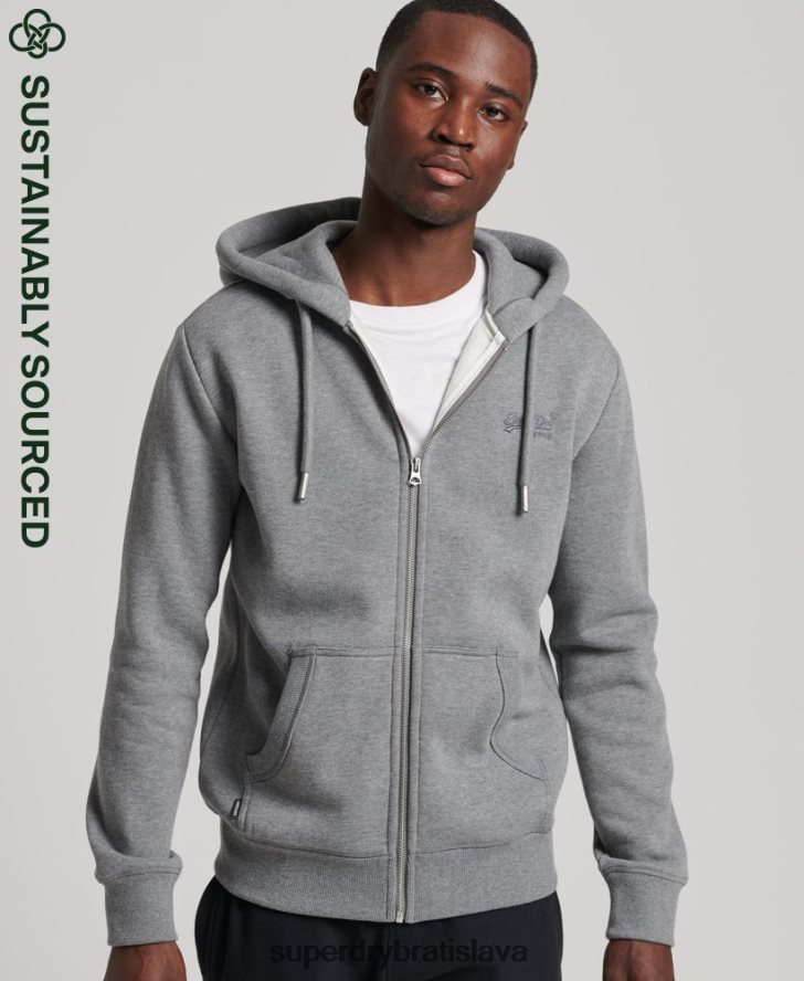 Superdry muži mikina na zips s vyšívaným vintage logom z organickej bavlny 6B4ZTR885 oblečenie sivá