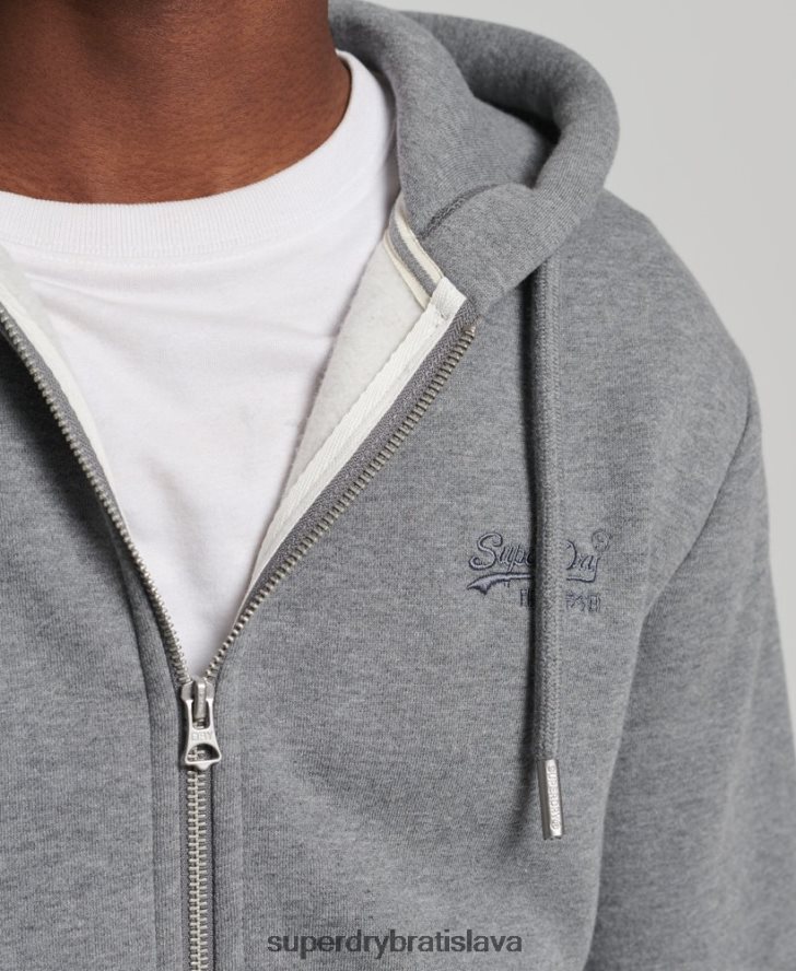 Superdry muži mikina na zips s vyšívaným vintage logom z organickej bavlny 6B4ZTR885 oblečenie sivá
