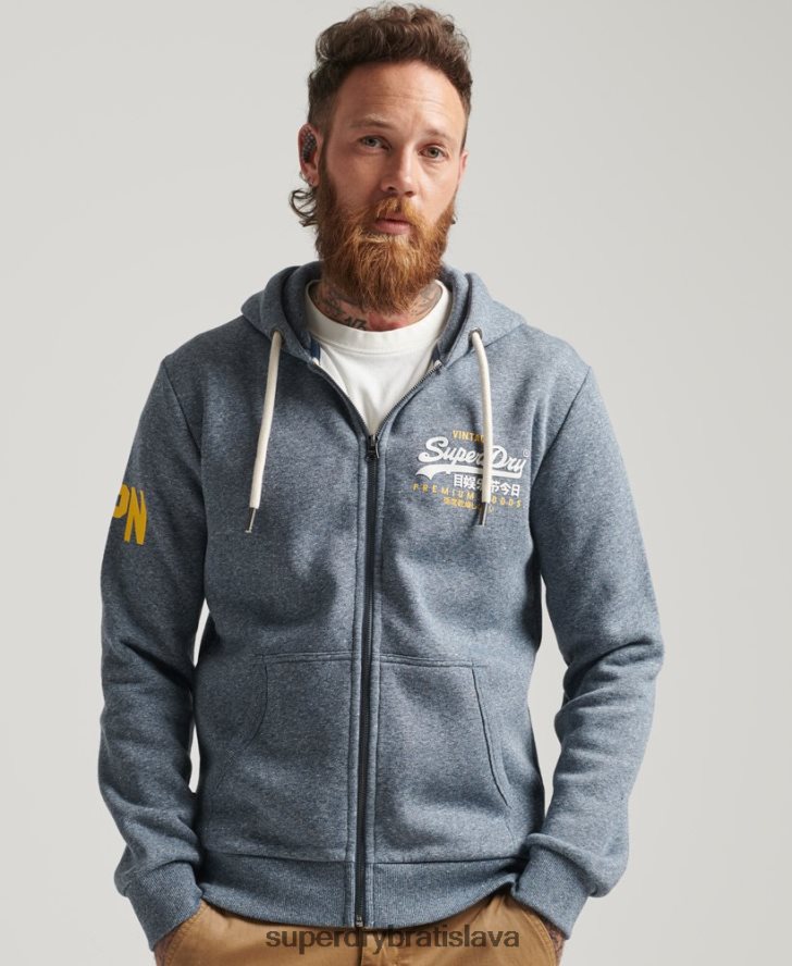 Superdry muži mikina s kapucňou na zips s klasickým grafickým logom 6B4ZTR5120 oblečenie Modrá