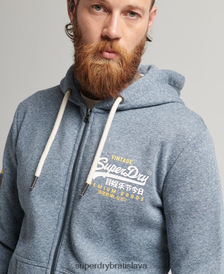 Superdry muži mikina s kapucňou na zips s klasickým grafickým logom 6B4ZTR5120 oblečenie Modrá