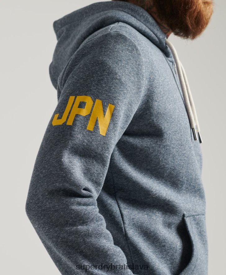 Superdry muži mikina s kapucňou na zips s klasickým grafickým logom 6B4ZTR5120 oblečenie Modrá