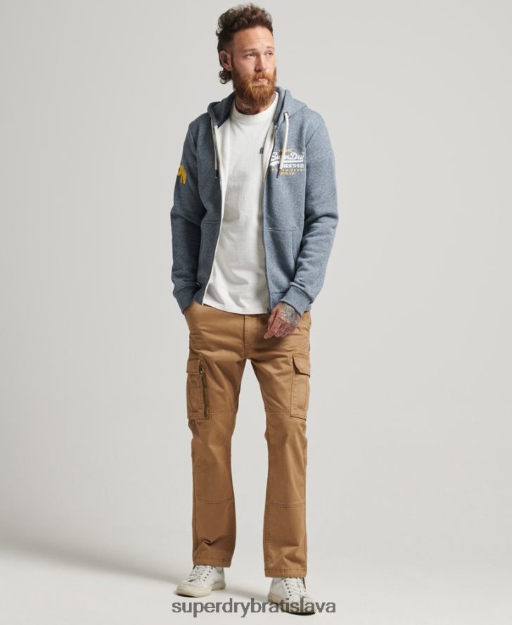Superdry muži mikina s kapucňou na zips s klasickým grafickým logom 6B4ZTR5120 oblečenie Modrá