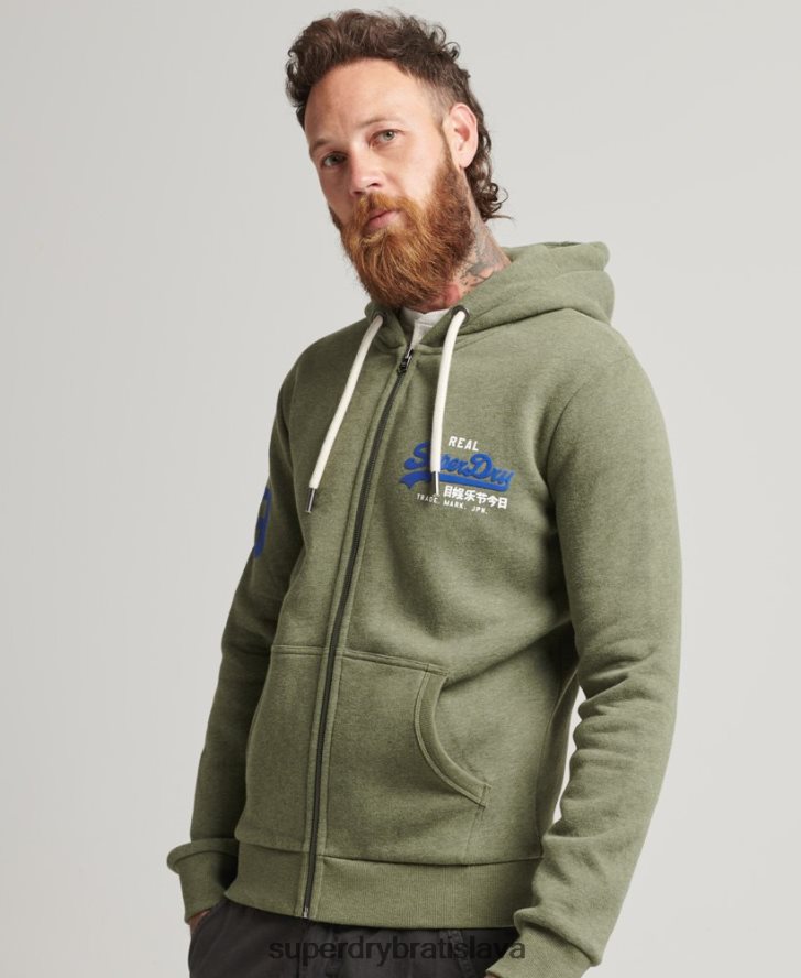 Superdry muži mikina s kapucňou na zips s klasickým grafickým logom 6B4ZTR5121 oblečenie zelená