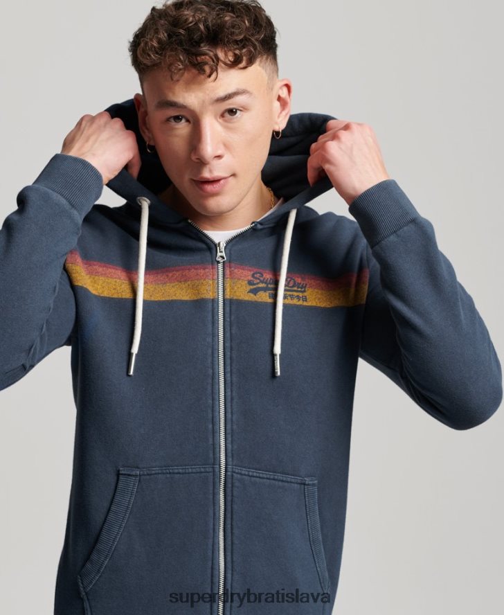 Superdry muži mikina s kapucňou na zips s vintage logom 6B4ZTR454 oblečenie námorníctvo