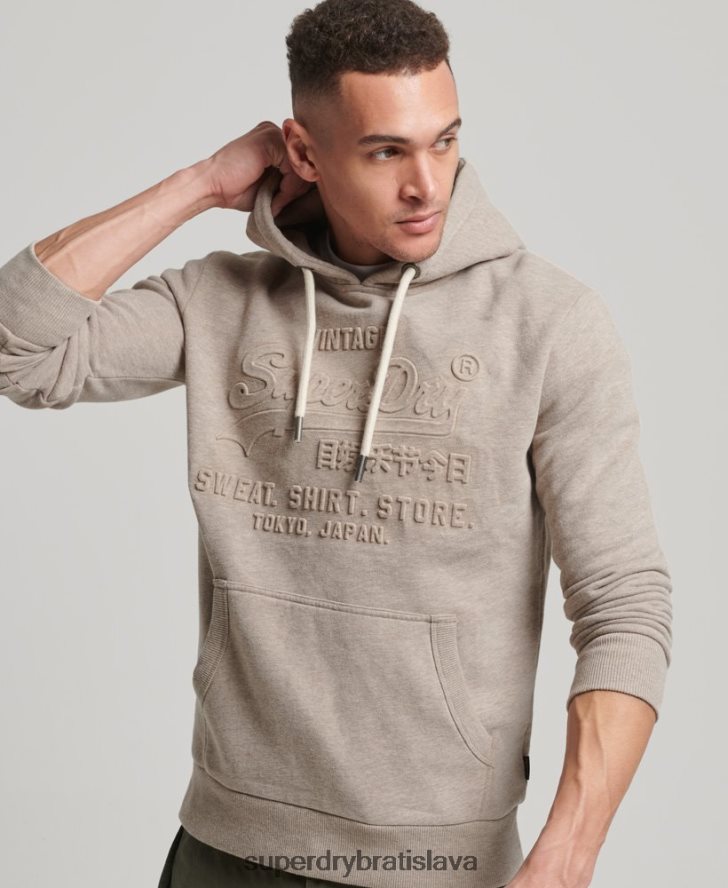 Superdry muži mikina s kapucňou s vintage logom 6B4ZTR737 oblečenie krém