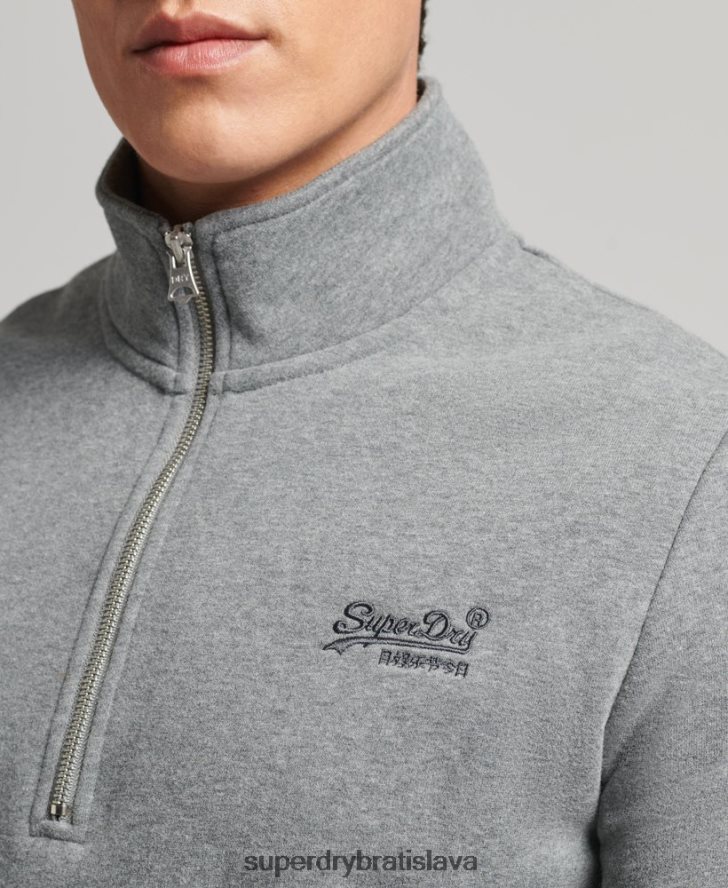 Superdry muži mikina s logom s polovičným zipsom z organickej bavlny 6B4ZTR5080 oblečenie sivá