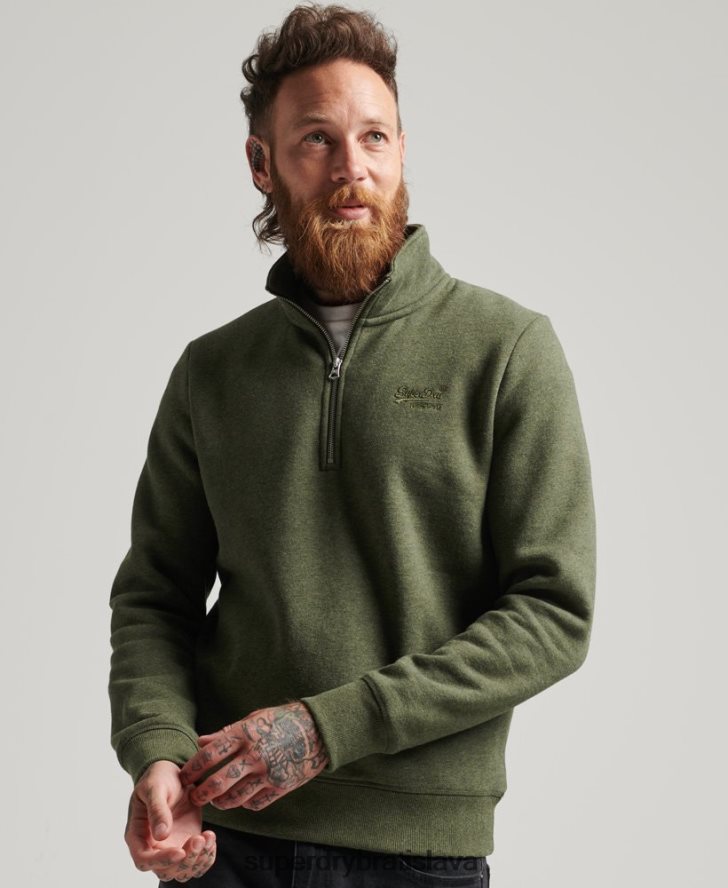 Superdry muži mikina s logom s polovičným zipsom z organickej bavlny 6B4ZTR5092 oblečenie kaki