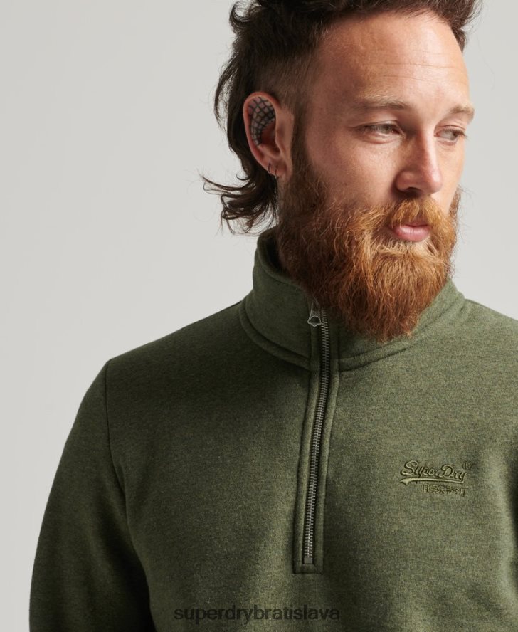 Superdry muži mikina s logom s polovičným zipsom z organickej bavlny 6B4ZTR5092 oblečenie kaki