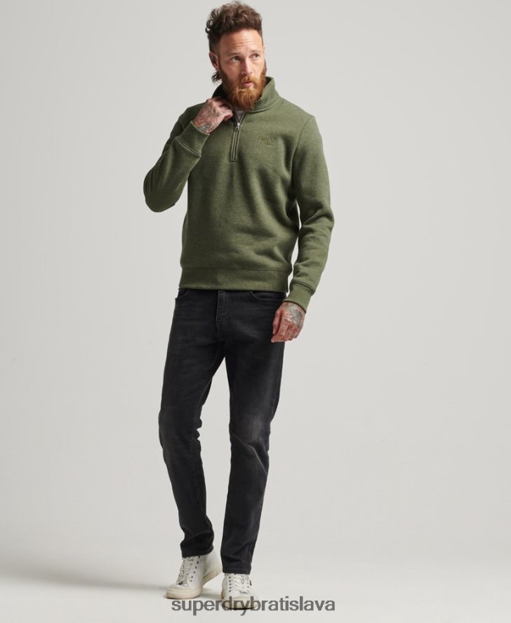 Superdry muži mikina s logom s polovičným zipsom z organickej bavlny 6B4ZTR5092 oblečenie kaki