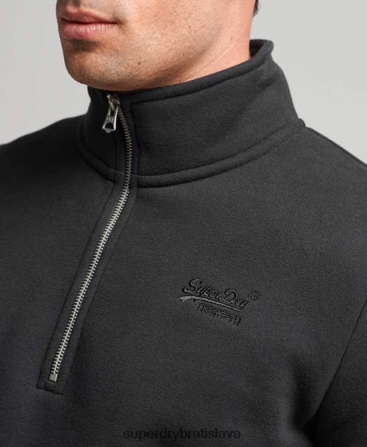 Superdry muži mikina s logom s polovičným zipsom z organickej bavlny 6B4ZTR5109 oblečenie čierna