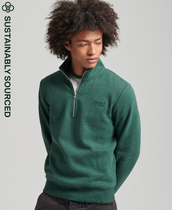Superdry muži mikina s logom s polovičným zipsom z organickej bavlny 6B4ZTR5130 oblečenie zelená